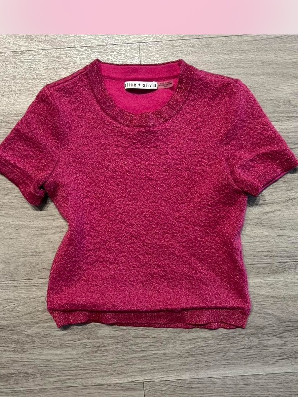 Alice + Olivia Shimmering Magenta Short Sleeve Top